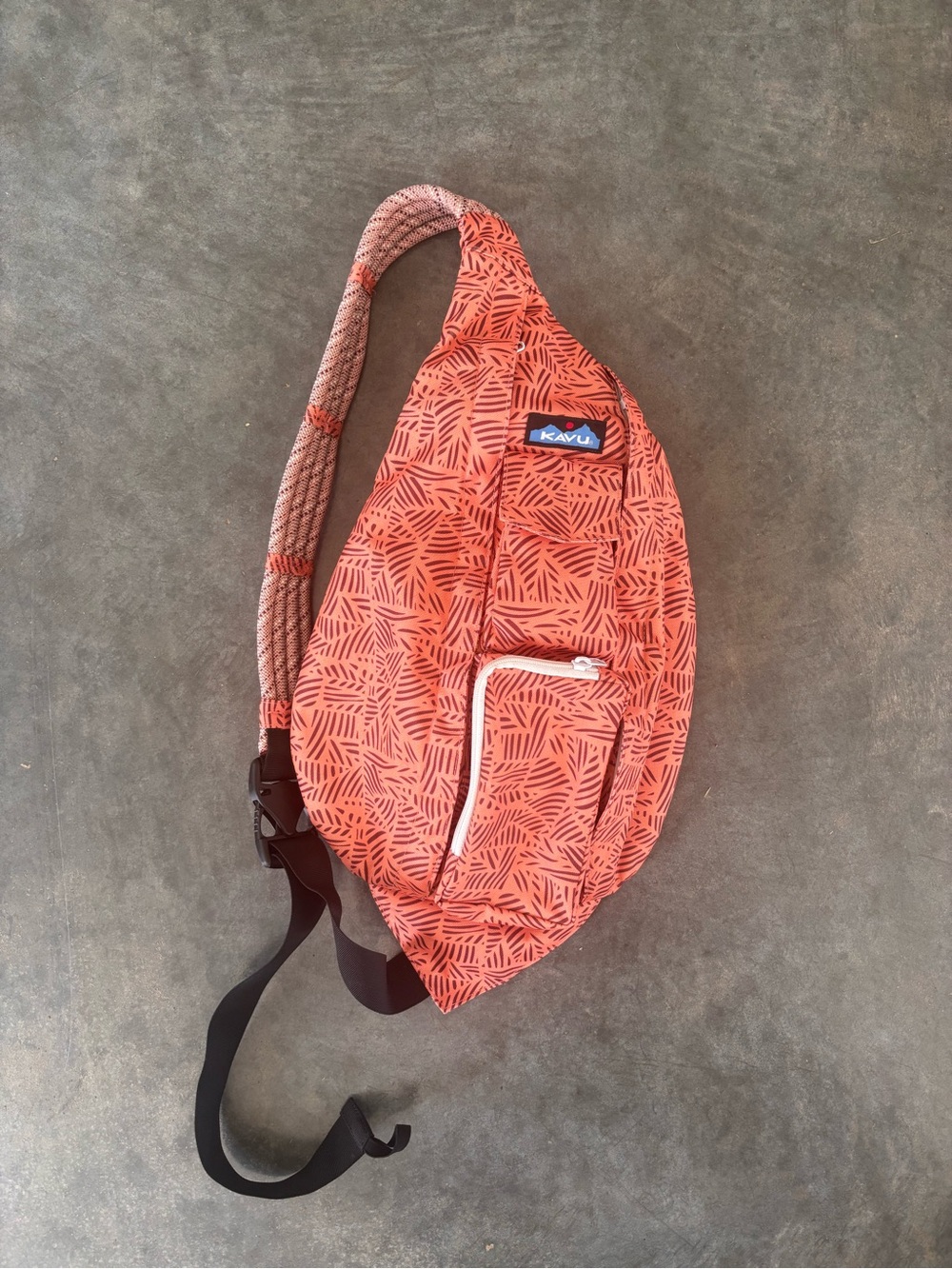 Kavu Orange Leaf-Print Sling Bag